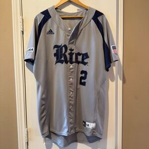 Adidas Gray Navy Rice Baseball Jersey Texas Rice University Owls Grey Button